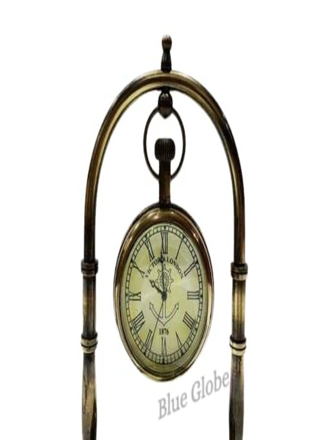 Blue Globe Antique Brass Desk & Shelf Clock with Compass Base, Vintage Look Table Clock, Style Maritime Ship Desk Gift, Table Clock, Brass Desk Clock (Roman Dial) - Image 5